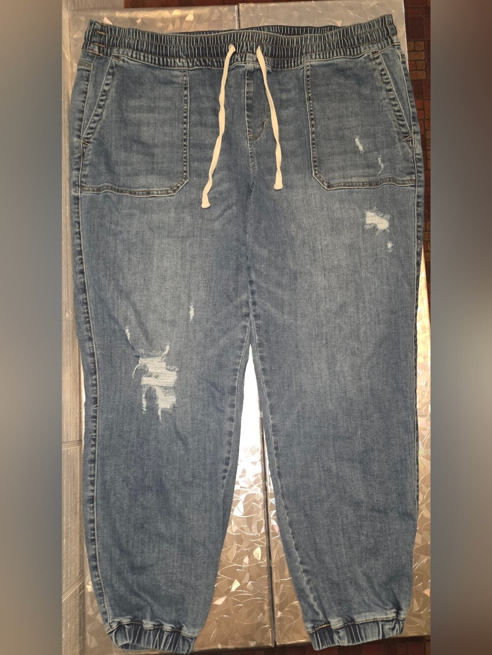 NWOT Lane Bryant Womens Size 16 Boyfriend Jeans in Medium Blue with Drawstring